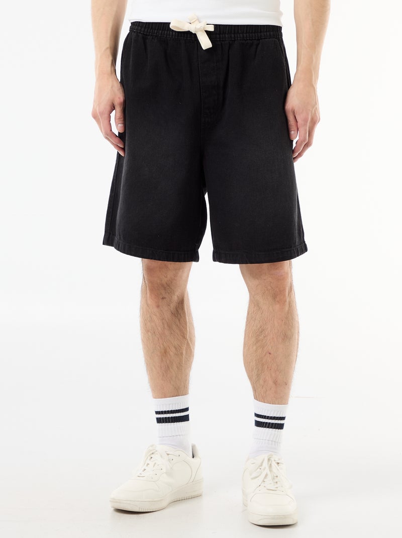 Jeansbermuda met elastische tailleband Zwart - Kiabi