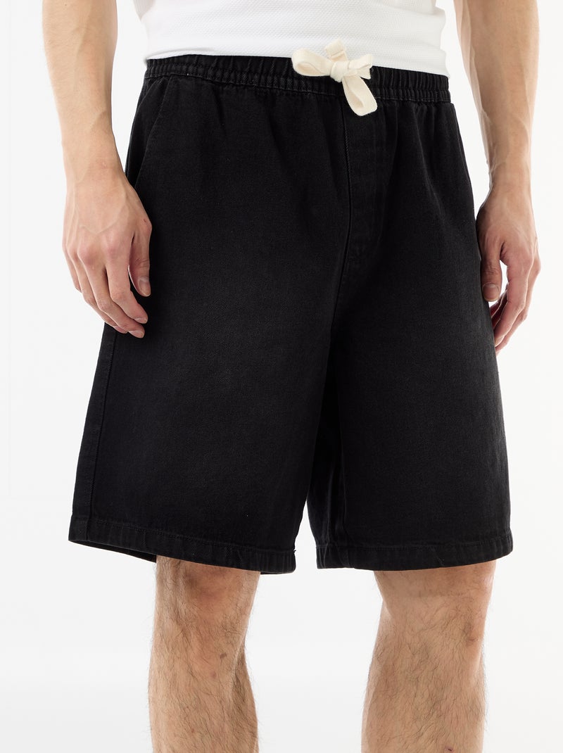 Jeansbermuda met elastische tailleband Zwart - Kiabi