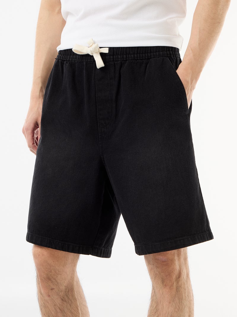 Jeansbermuda met elastische tailleband Zwart - Kiabi