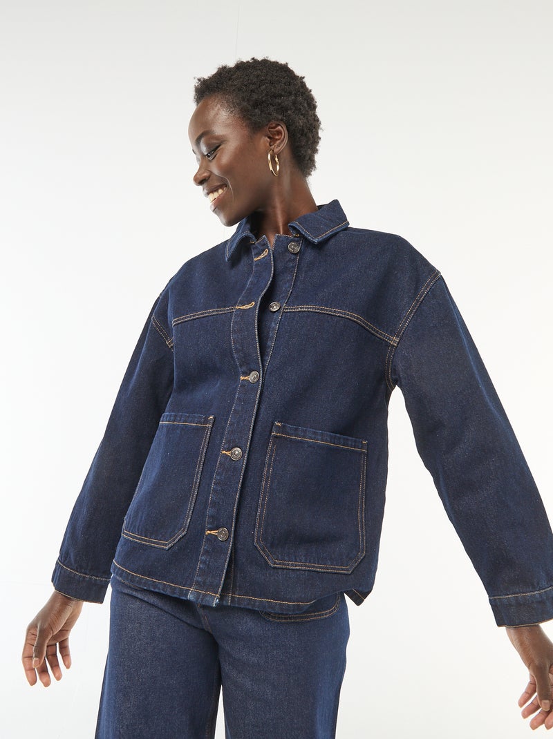 Jeansjas met opgestikte zakken Blauw - Kiabi