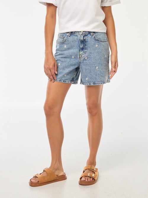 Jeansshort met bloemenborduursel - Kiabi
