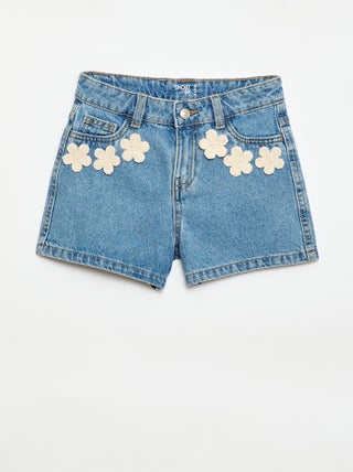 Jeansshort met borduursels