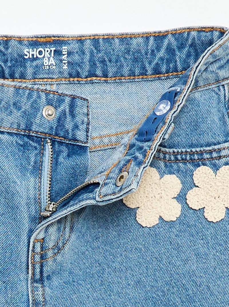 Jeansshort met borduursels Blauw - Kiabi