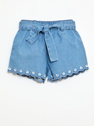 Jeansshort met strikceintuur