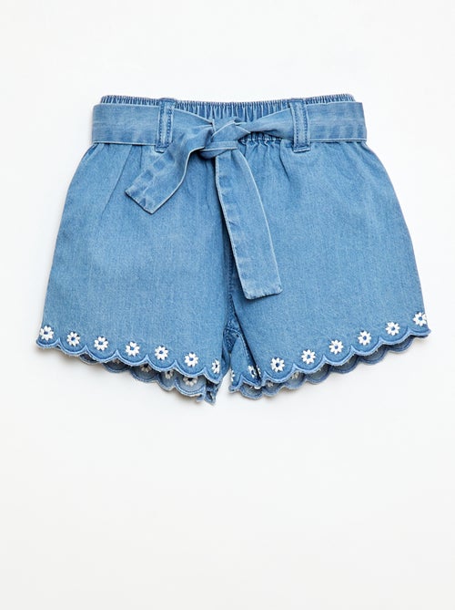 Jeansshort met strikceintuur - Kiabi
