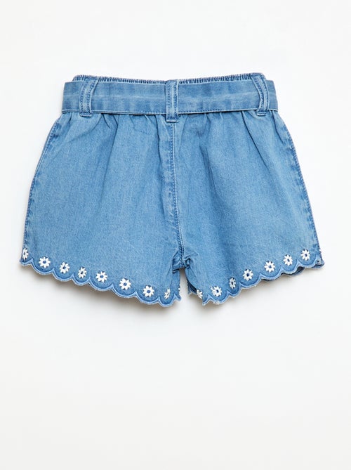 Jeansshort met strikceintuur - Kiabi
