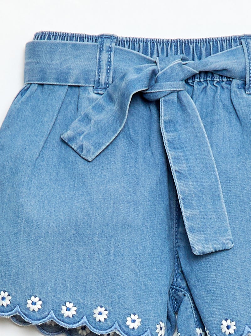 Jeansshort met strikceintuur Blauw - Kiabi