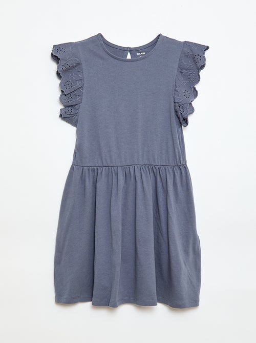 Jersey jurk met korte mouwen van Engels borduurwerk - Kiabi