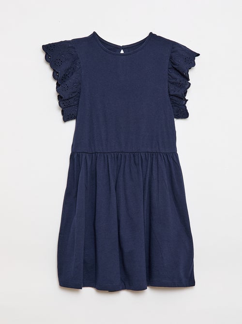 Jersey jurk met korte mouwen van Engels borduurwerk - Kiabi