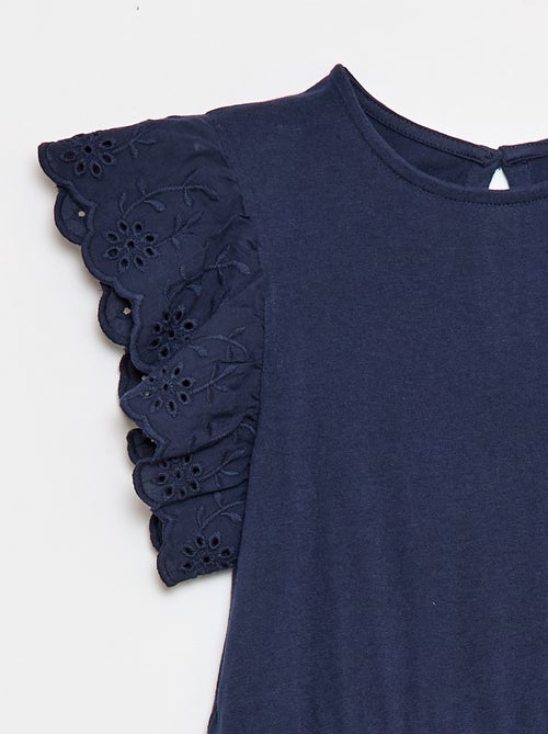 Jersey jurk met korte mouwen van Engels borduurwerk - Kiabi