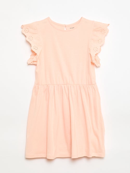 Jersey jurk met korte mouwen van Engels borduurwerk - Kiabi