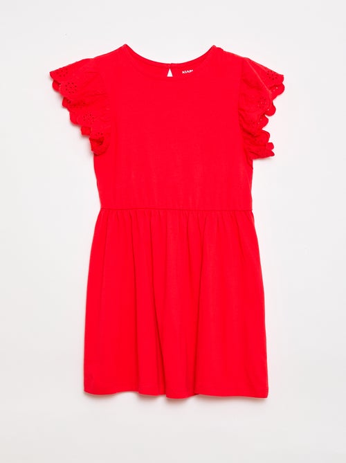 Jersey jurk met korte mouwen van Engels borduurwerk - Kiabi