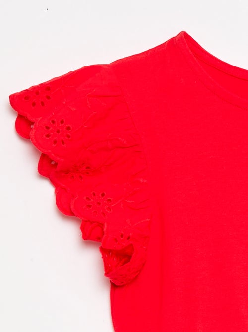 Jersey jurk met korte mouwen van Engels borduurwerk - Kiabi