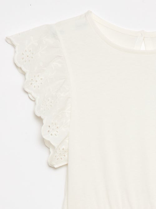 Jersey jurk met korte mouwen van Engels borduurwerk - Kiabi