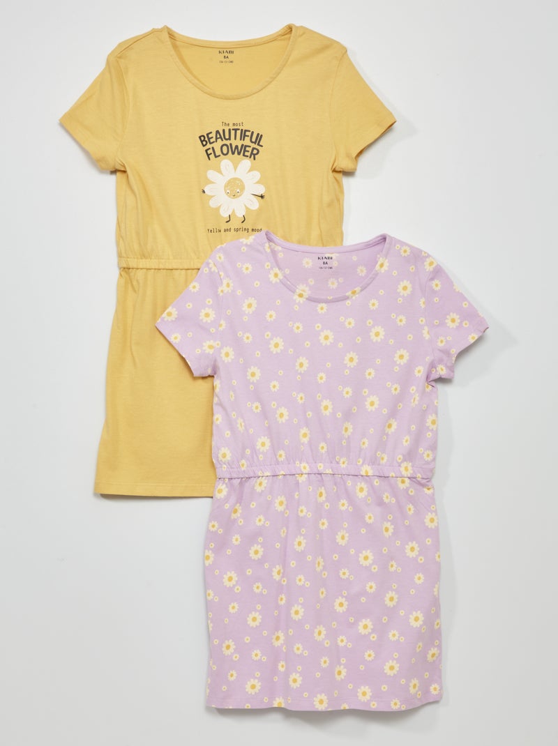 Jersey jurk met print - Setje van 2 GEEL - Kiabi