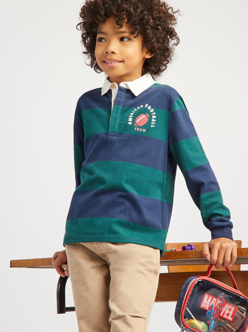 Jersey polo met lange mouw GROEN - Kiabi
