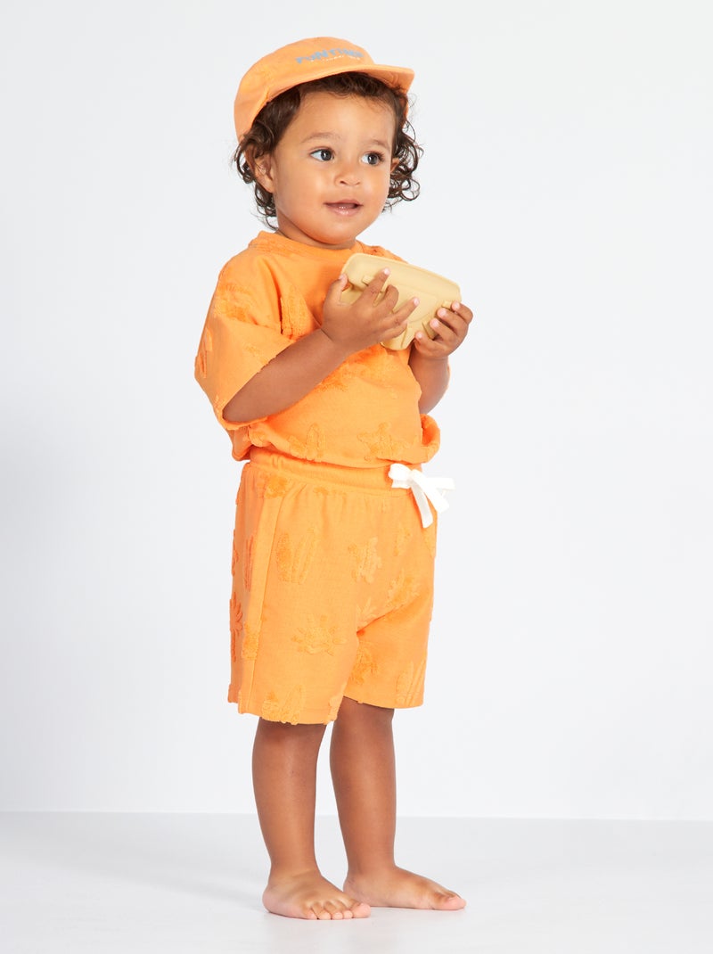 Jersey shortje met motiefje van bouclé ORANJE - Kiabi
