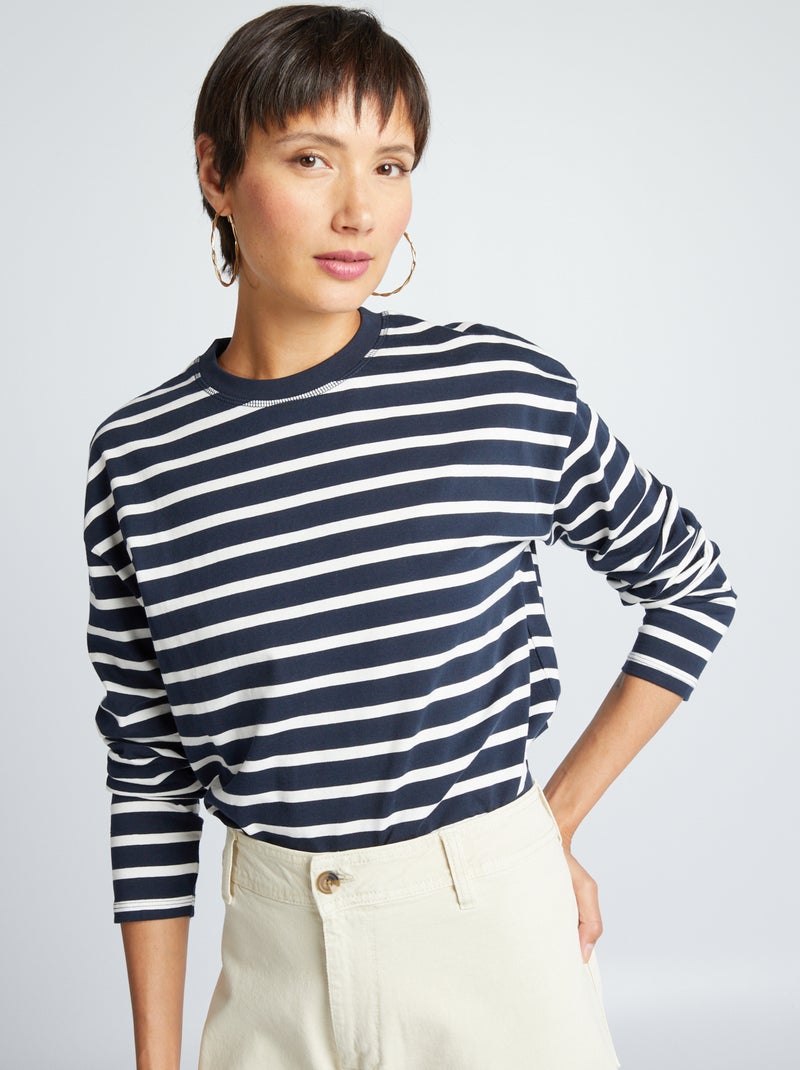 Jersey T-shirt in matrozenstijl Marine/Wit - Kiabi