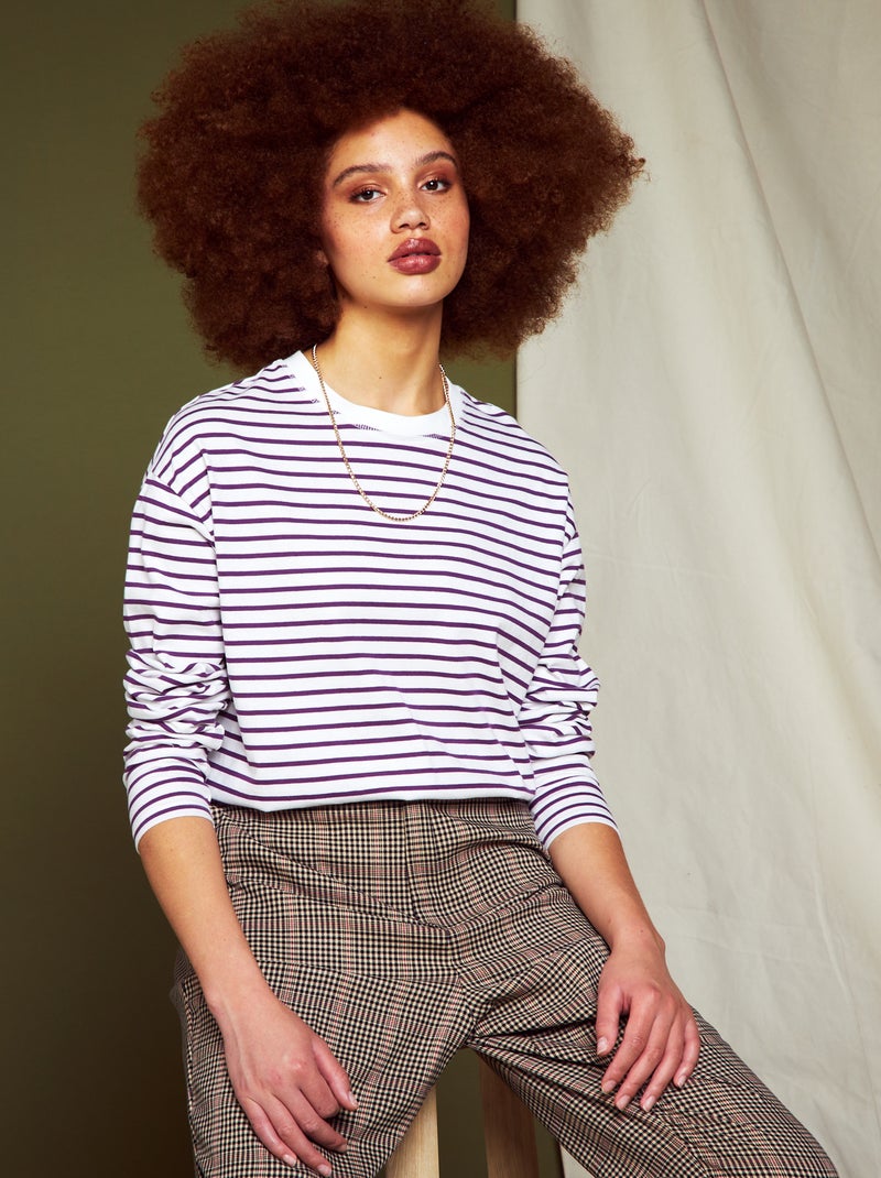 Jersey T-shirt in matrozenstijl Wit/paars - Kiabi