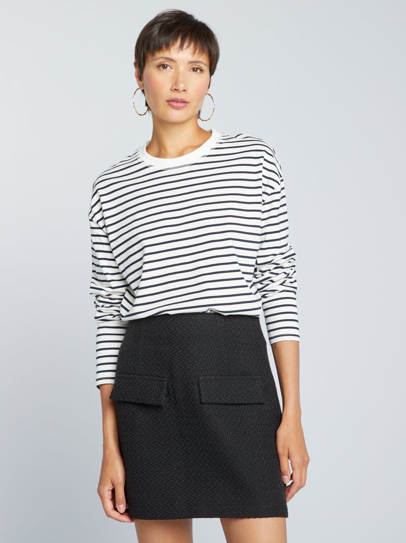 Jersey T-shirt in matrozenstijl Wit/Zwart - Kiabi