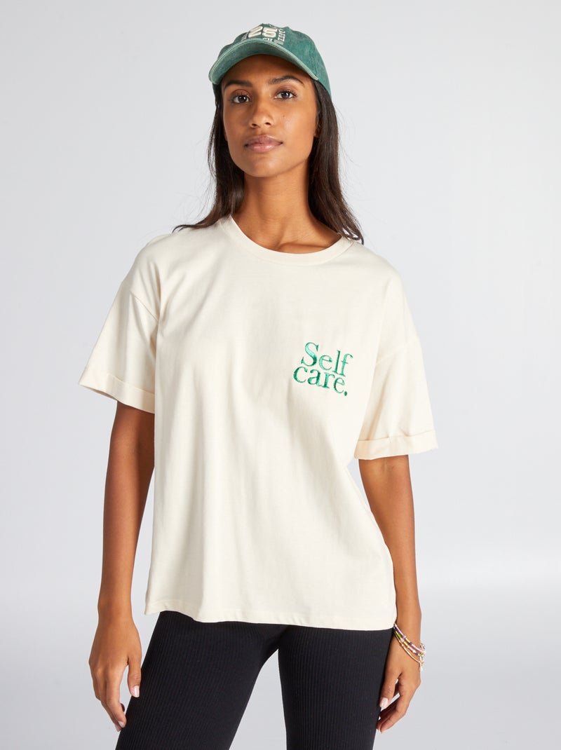 Jersey T-shirt met borduursel BIEGE - Kiabi