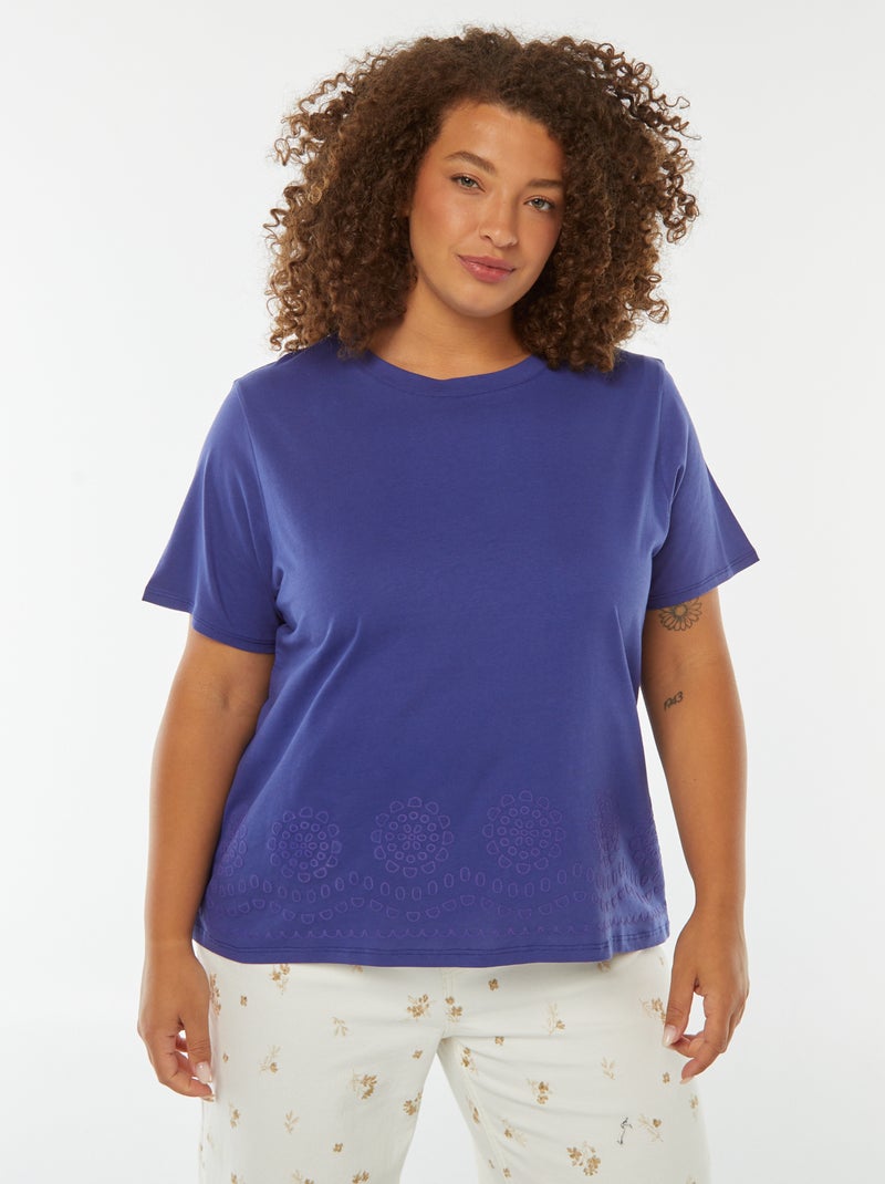 Jersey T-shirt met borduursel Blauw - Kiabi