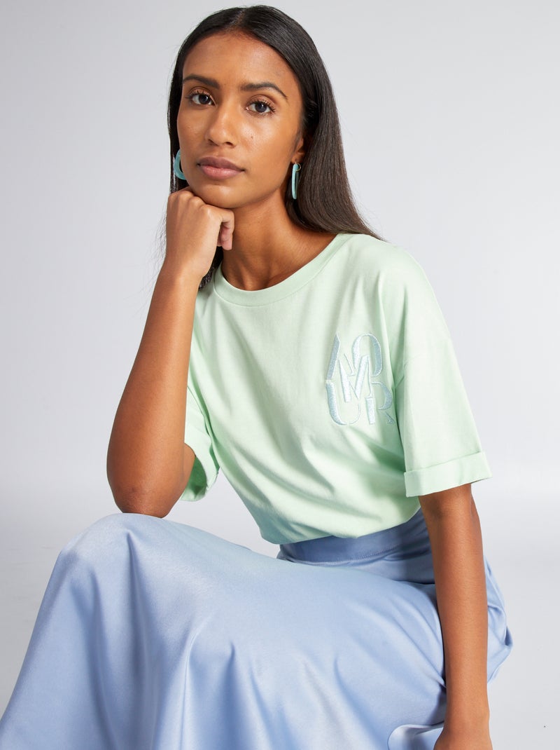 Jersey T-shirt met borduursel GROEN - Kiabi