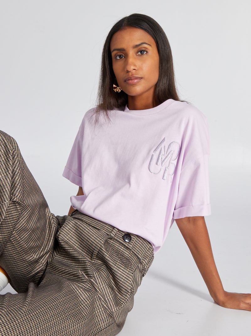 Jersey T-shirt met borduursel PAARS - Kiabi