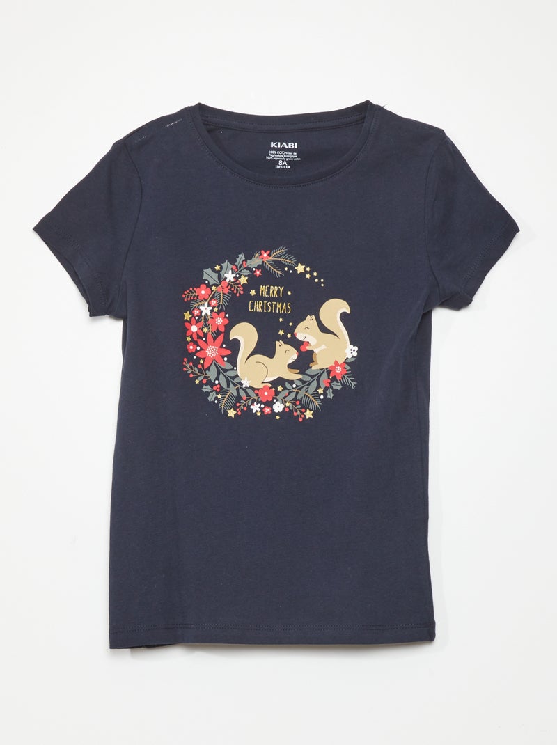 Jersey T-shirt met kerstprint BLAUW - Kiabi