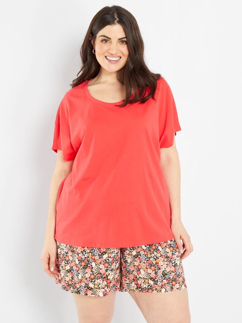 Jersey T-shirt met lage mouwinzetten ROOD - Kiabi