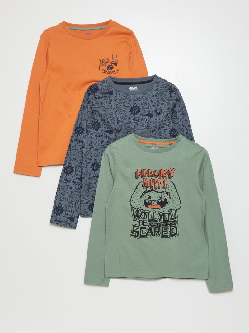 Jersey T-shirt met lange mouw - Setje van 3 KAKI - Kiabi