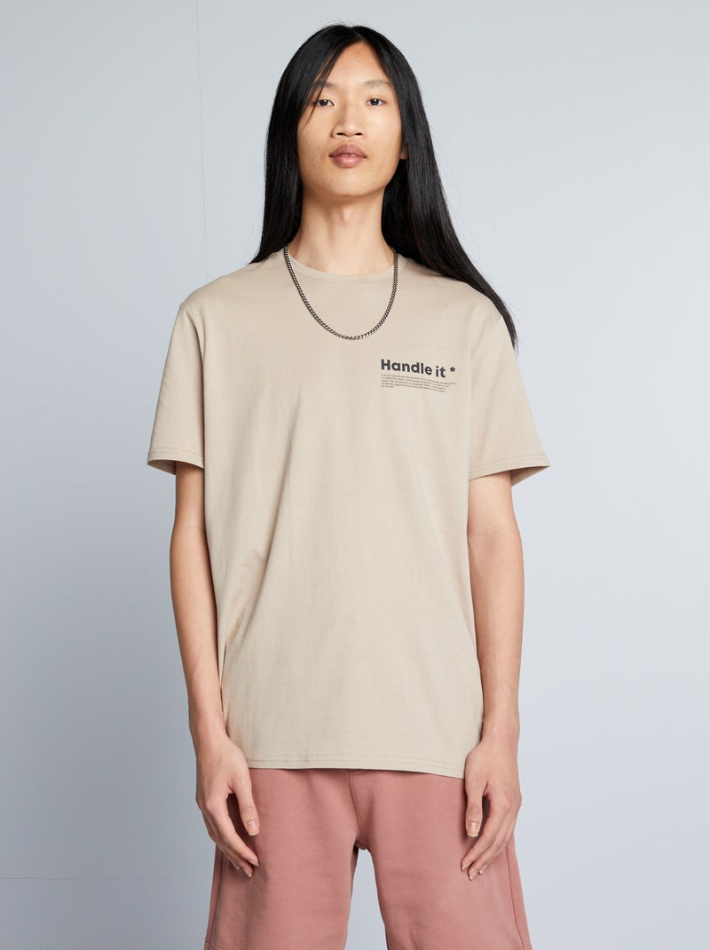 Jersey T-shirt met ronde hals BIEGE - Kiabi