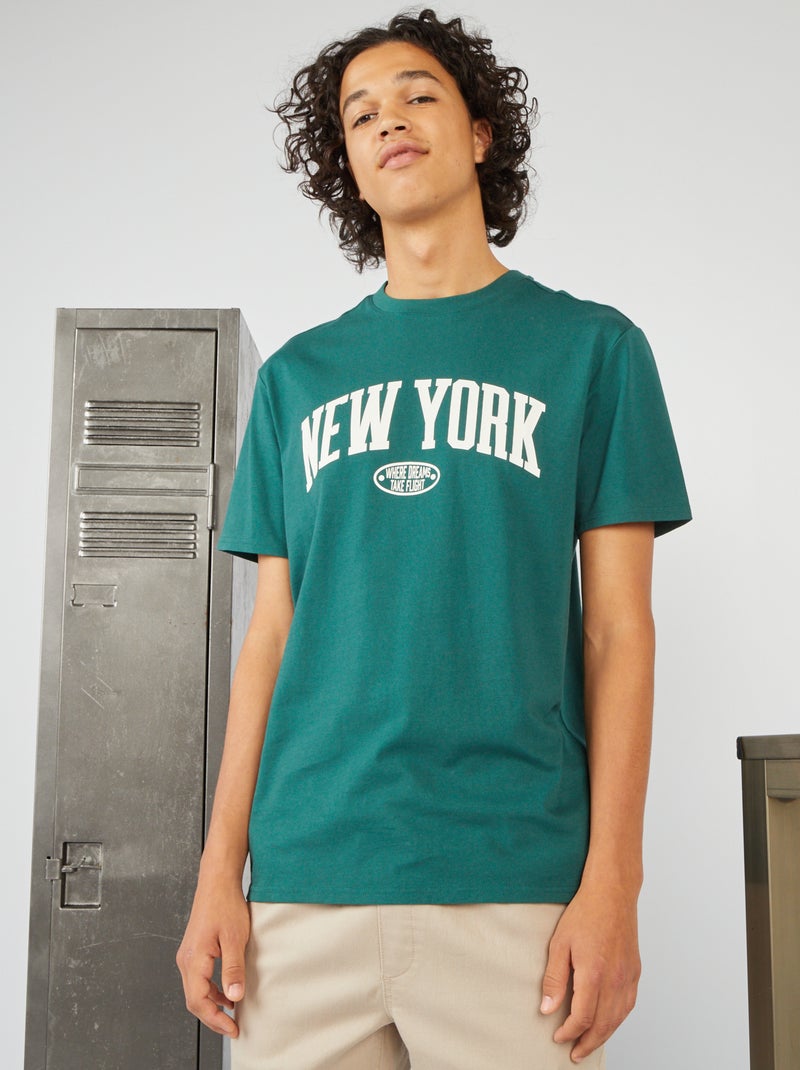 Jersey T-shirt met ronde hals 'New York' GROEN - Kiabi
