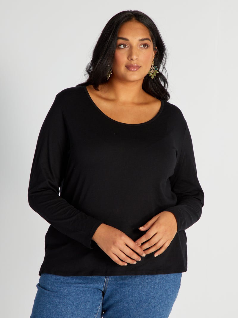 Jersey T-shirt met ronde hals zwart - Kiabi