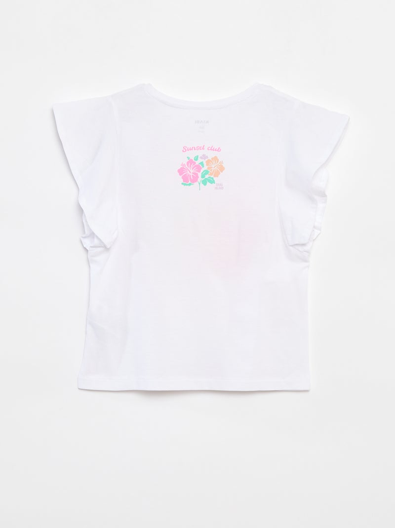 Jersey T-shirt met ruches langs de mouwgaten WIT - Kiabi