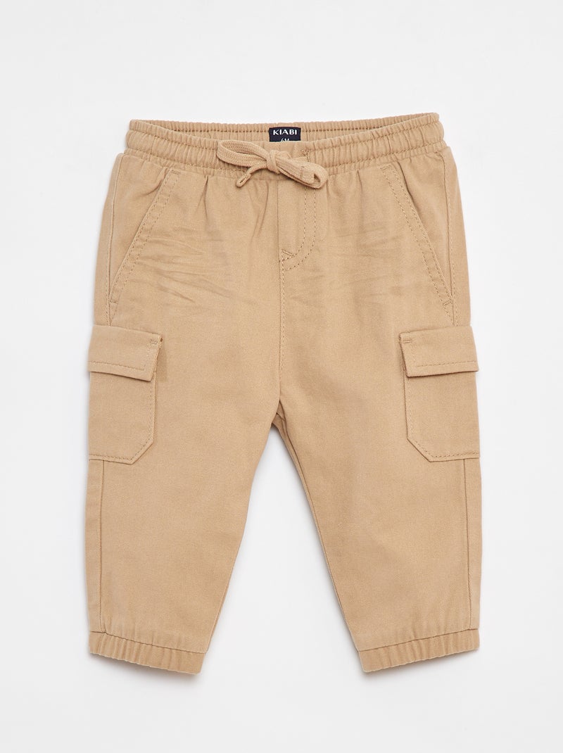 Jogg-broek van keperstof met zakken met klepje Biege - Kiabi