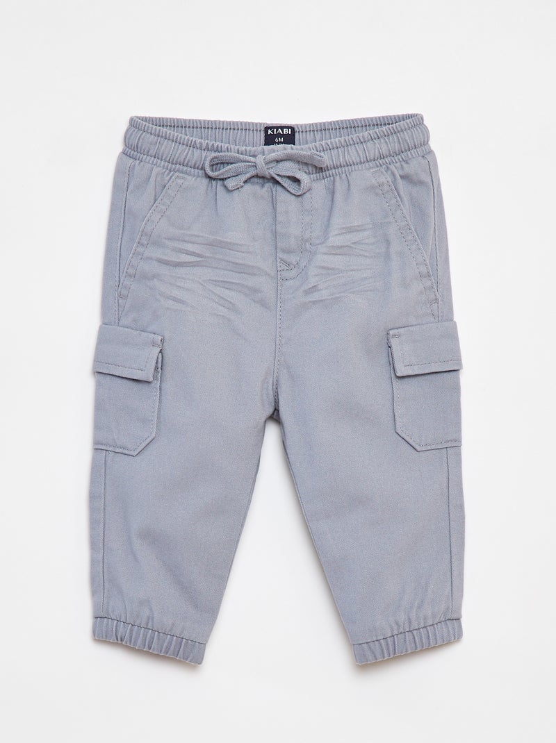 Jogg-broek van keperstof met zakken met klepje Blauw - Kiabi