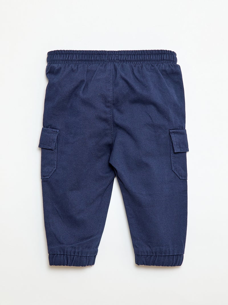 Jogg-broek van keperstof met zakken met klepje Blauw - Kiabi
