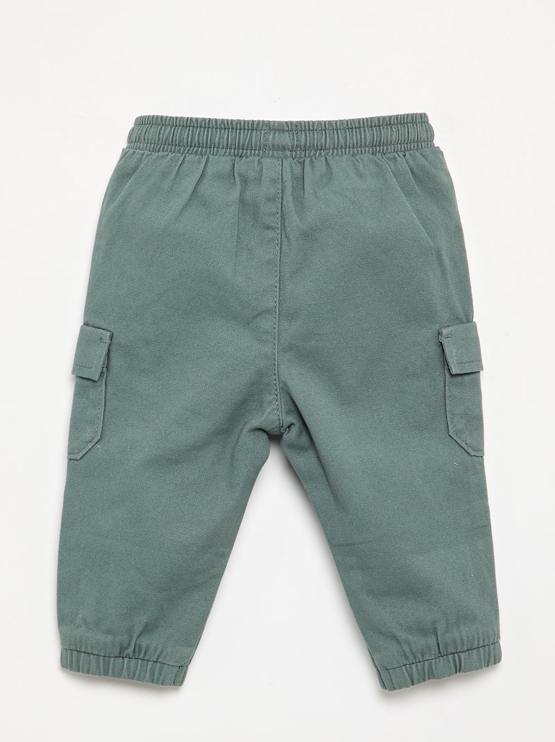 Jogg-broek van keperstof met zakken met klepje Groen - Kiabi