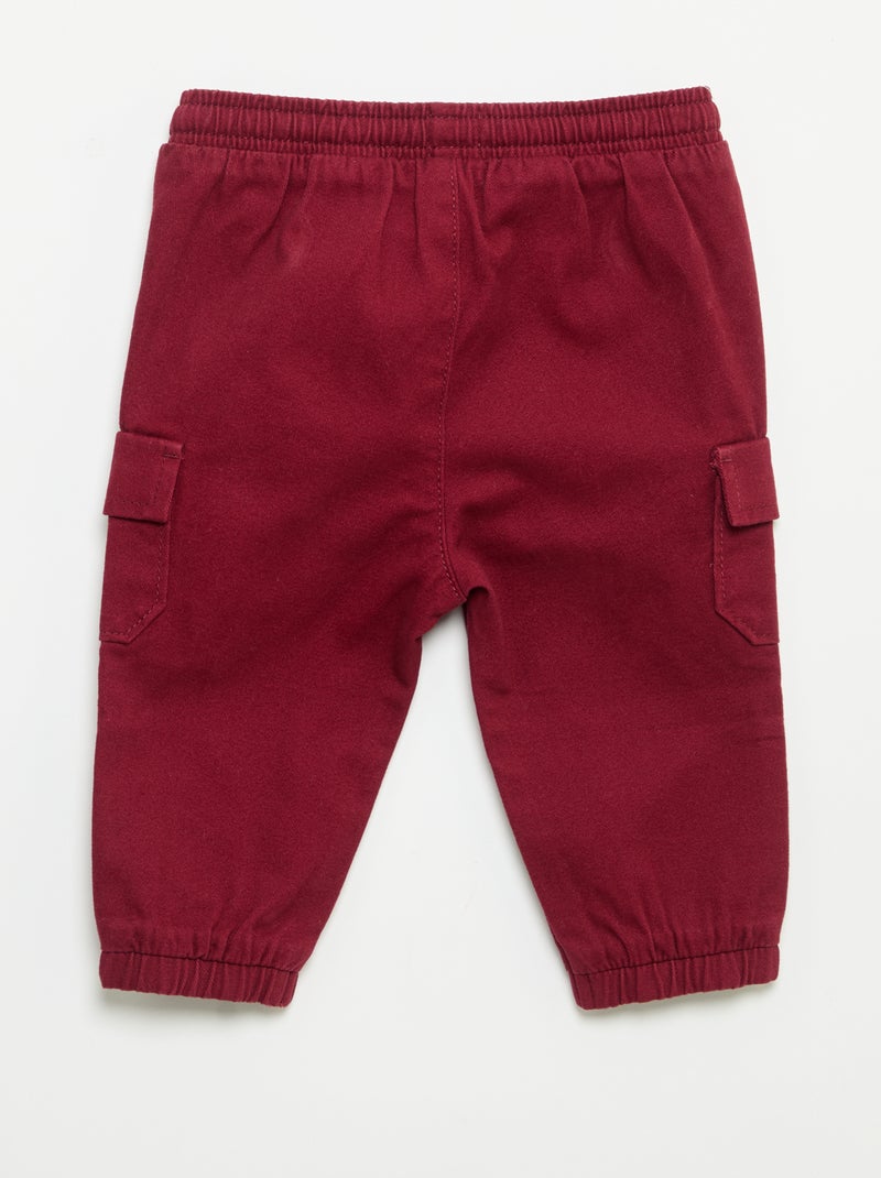 Jogg-broek van keperstof met zakken met klepje Rood - Kiabi