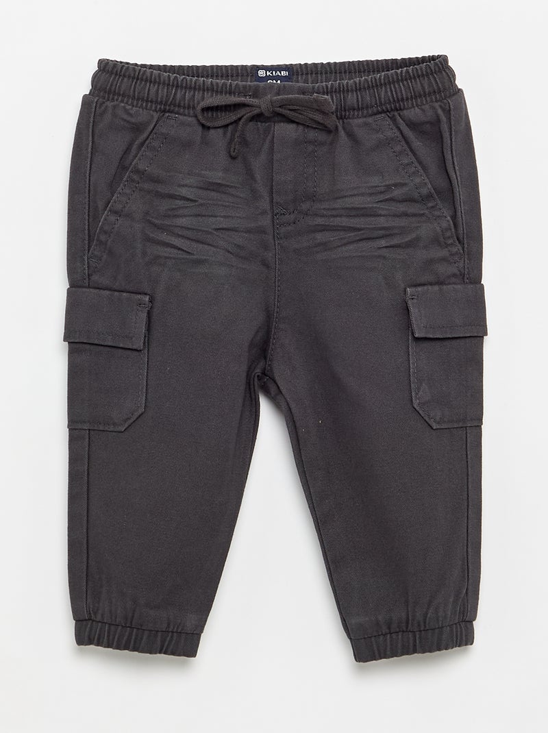 Jogg-broek van keperstof met zakken met klepje Zwart - Kiabi