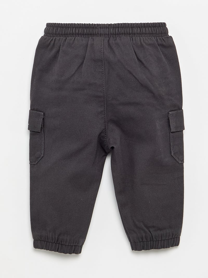 Jogg-broek van keperstof met zakken met klepje Zwart - Kiabi