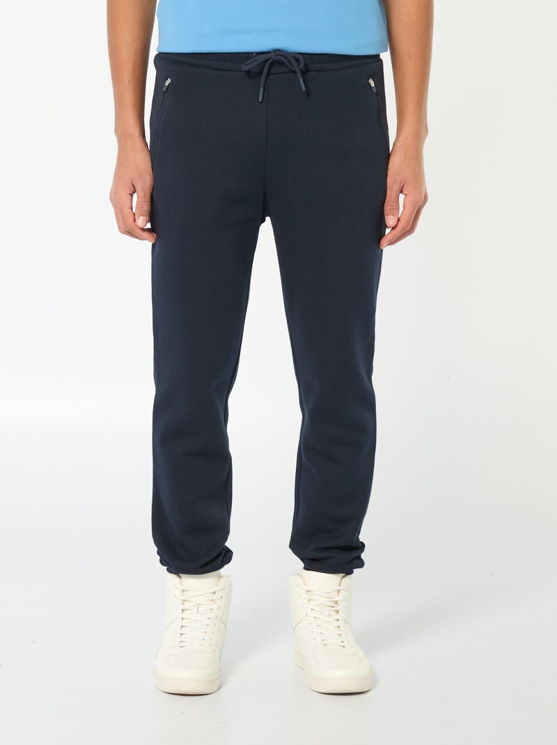 Joggingbroek met 2 zakken met ritsje - van sweatstof met zachte, geruwde binnenzijde Blauw - Kiabi