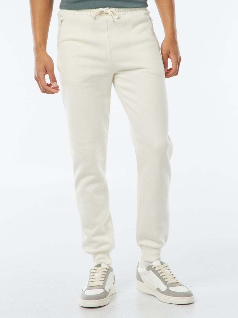 Joggingbroek met 2 zakken met ritsje - van sweatstof met zachte, geruwde binnenzijde Wit - Kiabi