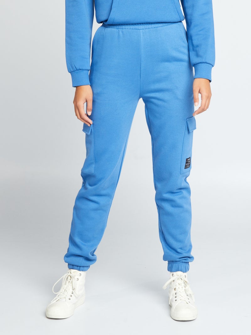 Joggingbroek met zakjes met omslag BLAUW - Kiabi