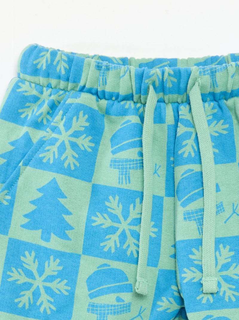 Joggingbroek van fleecekatoen met all-over kerstprint Groen - Kiabi