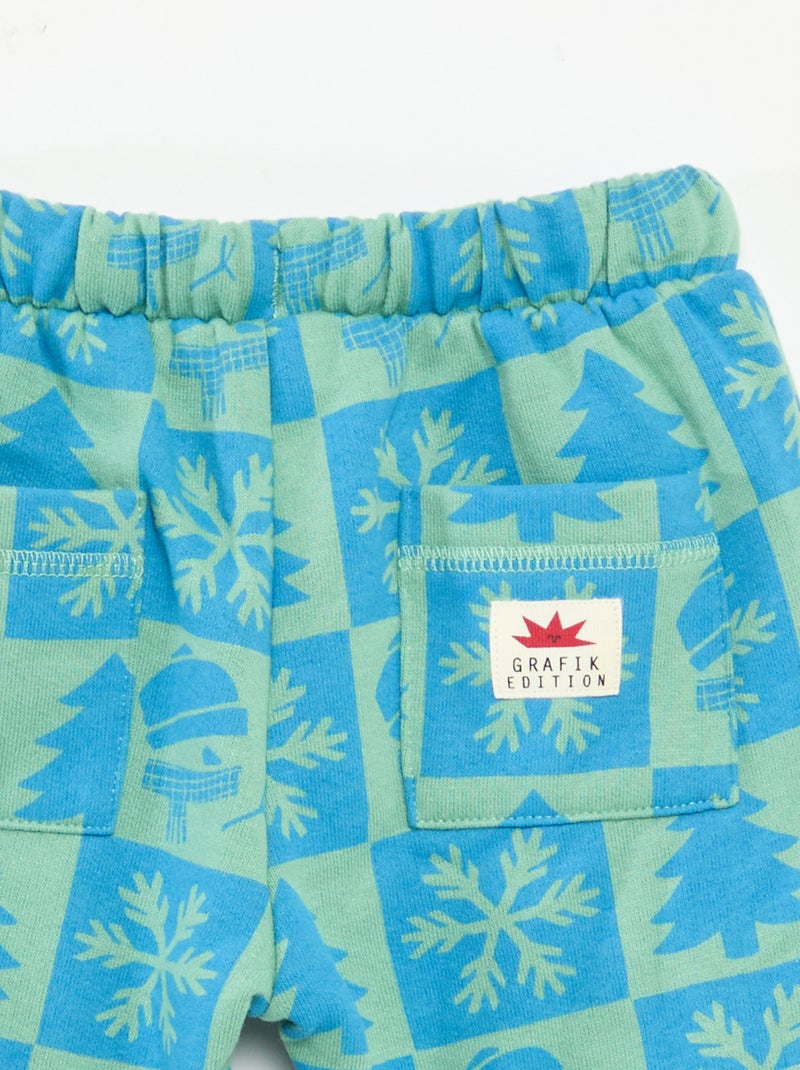 Joggingbroek van fleecekatoen met all-over kerstprint Groen - Kiabi
