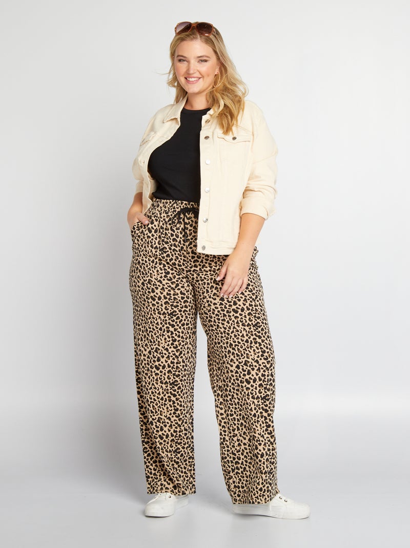 Joggingbroek van french terry met luipaardprint BIEGE - Kiabi