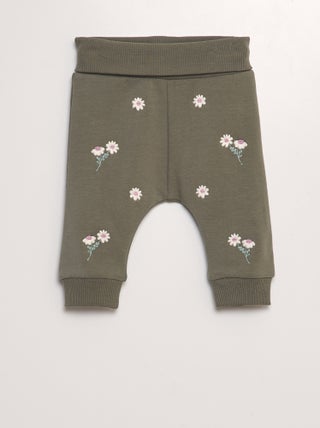 Joggingbroek van sweatstof met bloemenborduursel