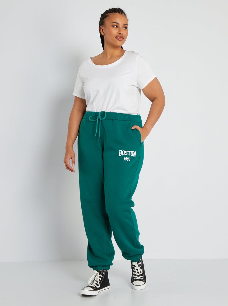Joggingbroek van sweatstof met print GROEN - Kiabi